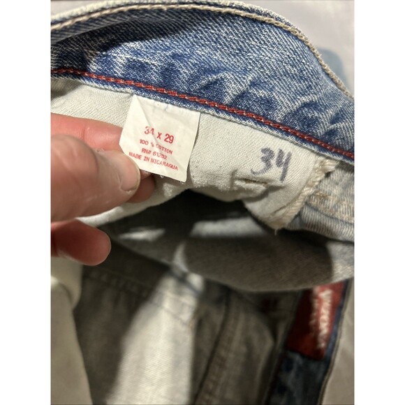 Mens ARIZONA Vintage Distressed Light Wash Original Bootcut Jeans Western  34x29 - Picture 6 of 8